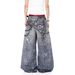 3D Chain Print Jeans Men's Streetwear – Straight-Leg, Oversized Cotton Trousers, High Waist, Washed Blue (S-XXXL)_mkmklike.com