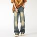 LKTM Men's Wear # American Ripped Jeans Men's Trendy Brand Washed Loose Straight Leg Split Bottom Logging Pants 2D8_mkmklike.com