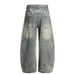 Artistic Embroidered Letter Scimitar Jeans For Men, Design Sense, Three-Dimensional Deconstruction, Multi-Pocket_mkmklike.com