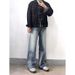 American Retro Washed Distressed Simple Versatile Loose Wide Leg Straight Leg Jeans That Flatter Your Figure And Make You Look Taller._mkmklike.com