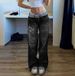 Women's Clothing Streetwear Distressed Print Jeans For Men & Women – Vintage Washed Denim Pants With Irregular Patterns, Mid-Rise Straight Leg_mkmklike.com