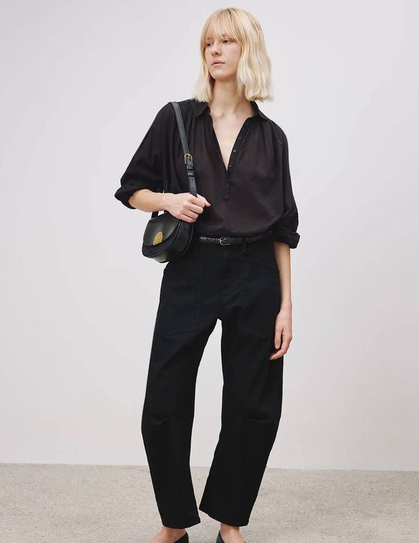 Mid Rise Barrel Horseshoe Jeans - Comfortable Stretch Denim Pants For Women, Relaxed Fit, Straight Leg, Casual & Streetwear Style_mkmklike.com