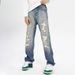 Men's American High Street Style Washed Distressed Patched Jeans Loose Straight Leg Flared Trousers Casual Trendy Midweight Cotton_mkmklike.com