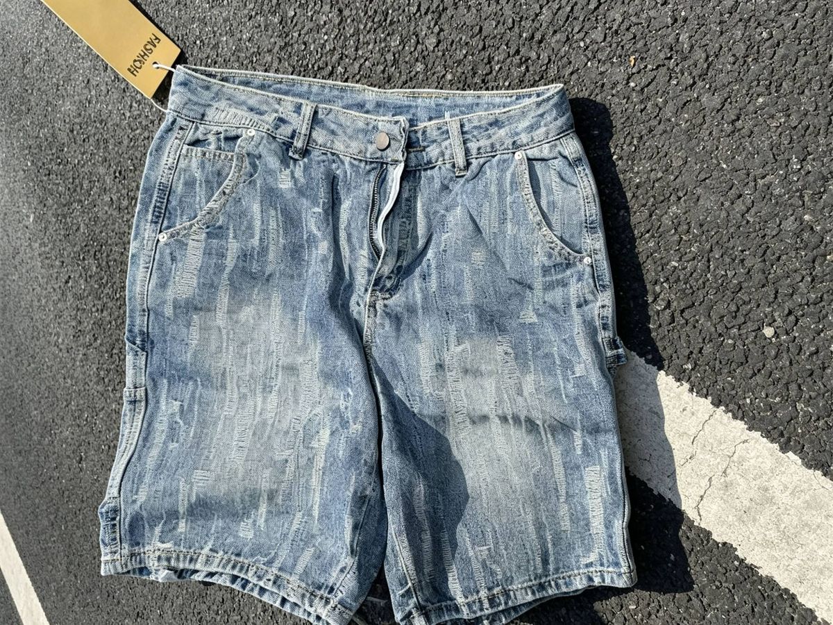 Men's Clothing Designer Style Heavy Craftsmanship Scratched Washed Trendy Brand Denim Shorts Men's Thin Pants 2025 Loose Shorts_mkmklike.com