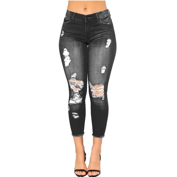 K New Ripped Denim Women's Pants With Tight And Wide Legs, European And American Women's Cropped Pants_mkmklike.com
