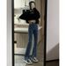 Black Slit Denim Jeans Women, Spring And Autumn 2026 New Model, High-waisted, Slim-fit, Stretchy, Micro-flared Pants For_mkmklike.com