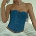 Women's Clothing Sexy Girl Solid Color Single Button Irregular Collar Denim Corset Top_mkmklike.com