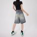Women's Clothing Retro High Waist Loose Wide Leg Shorts High Street Trend Cool Denim Mid Length Pants_mkmklike.com