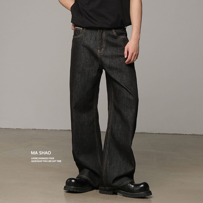 Vintage Raw Selvedge Denim Jeans – Men's Black Relaxed Straight Fit (S-3XL, 14oz Non-Stretch Cotton, Classic 5-Pocket Design)_mkmklike.com