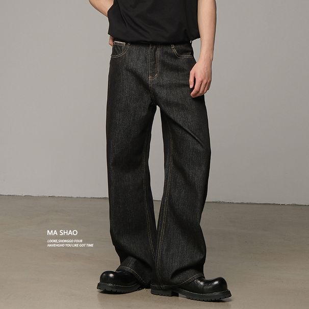 Vintage Raw Selvedge Denim Jeans – Men's Black Relaxed Straight Fit (S-3XL, 14oz Non-Stretch Cotton, Classic 5-Pocket Design)_mkmklike.com