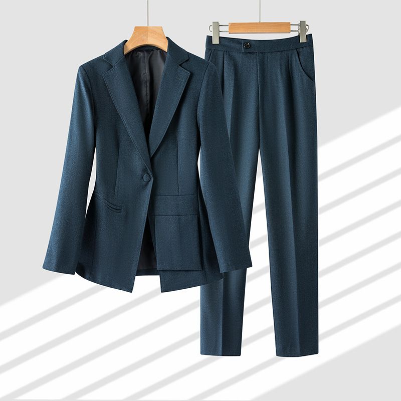 Women's Clothing high end dark blue! Slim suit slim suit jacket + cigarette pants suit for women_mkmklike.com