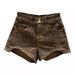 High Waisted Leopard Print Denim Shorts for Women American Style Two Button Wide Leg A-Line Slimming Hot Pants Summer 2023_mkmklike.com