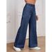 Women's Elastic Waist Straight Leg Jeans Loose Fit High Stretch Wide Leg Pants Autumn Winter New Style Denim_mkmklike.com