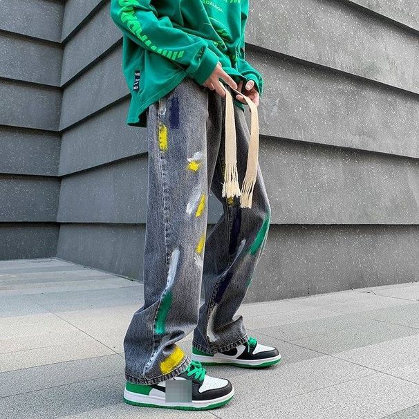 Trendy Summer Men's Jeans - Lightweight Stretch Denim Pants With Elastic Waist (Straight Fit, Black Grey/Light Blue, Instagram Style)_mkmklike.com
