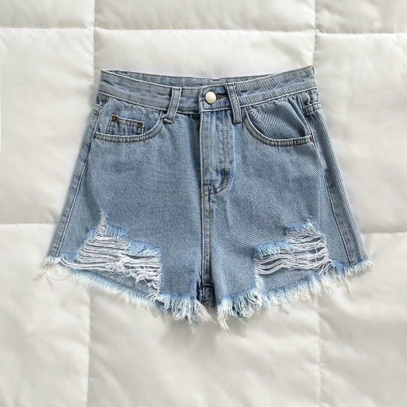 Women's High Waisted Ripped Denim Shorts Korean Style Summer 2020 Loose Slimming A-Line Trendy INS Versatile Student Clothing_mkmklike.com