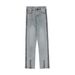 Unisex Hip-Hop Streetwear Zipper Jeans - Loose Straight Leg Denim Pants With Edgy Detailing, Oversized Fit For Men & Women_mkmklike.com