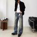 Men’s Vintage Washed Distressed Baggy Jeans – Straight Leg, Clean Fit, Retro Streetwear_mkmklike.com
