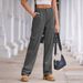Women's Distressed Denim Cargo Pants With Semi-Elastic Waist - Streetwear Straight-Leg Workwear Pants For Spring_mkmklike.com