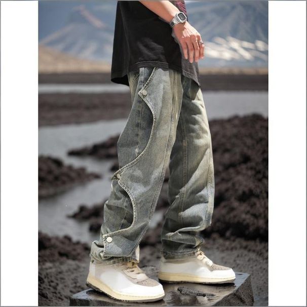 Men's Clothing Men's High Street Button Down Jeans Hip Hop Straight Leg Loose Casual Pants Trendy Vibe Spring Autumn_mkmklike.com