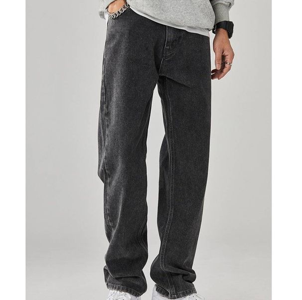 Men's Clothing Washed Denim Jeans Casual Loose Straight Leg Unisex Couple Trousers_mkmklike.com
