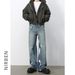 Distressed Graffiti Streetwear Jeans For Men - Loose Straight Leg Baggy Denim Pants With Hand-Painted Art_mkmklike.com