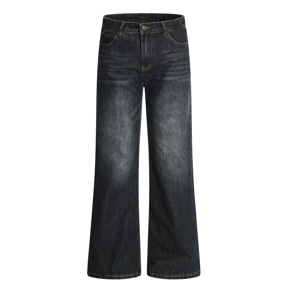 Hippie High Street Vibe Flared Jeans Men's Workwear Vintage Washed Loose Casual Wide-Leg Pants_mkmklike.com