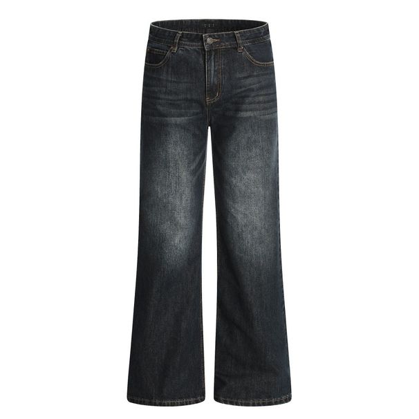 Hippie High Street Vibe Flared Jeans Men's Workwear Vintage Washed Loose Casual Wide-Leg Pants_mkmklike.com