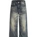Men's Distressed Vintage Blue Jeans – American Retro Washed Denim, Relaxed Straight-Leg Fit, Unisex Casual Pants (S-3XL, Mid-Rise, Cotton Blend)_mkmklike.com