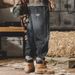 Men's Heavyweight Retro Distressed Jeans Loose Straight Leg Workwear Wide Leg Pants Spring Style_mkmklike.com