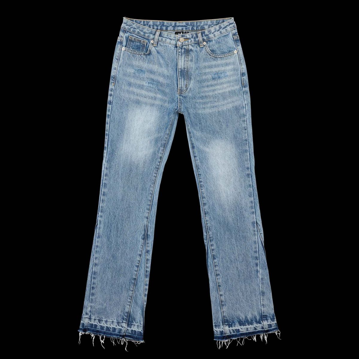 Vintage-Inspired Low-Rise Flared Jeans – Retro Washed Denim Pants With Button Fly, Polyester Blend (Sizes S-Xl, Light Blue/Black)_mkmklike.com