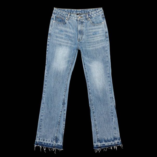 Vintage-Inspired Low-Rise Flared Jeans – Retro Washed Denim Pants With Button Fly, Polyester Blend (Sizes S-Xl, Light Blue/Black)_mkmklike.com