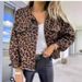 Vintage Washed Distressed Leopard Print Denim Jacket For Women - Oversized Casual Shirt Collar Coat_mkmklike.com