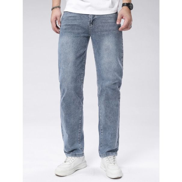 Men's Stretch Comfort Jeans – Slim Fit Straight-Leg Denim Pants In Ocean Blue, Mid-Rise Cotton Blend For Everyday Versatility_mkmklike.com