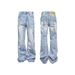 Men's Vintage Washed Blue Straight Leg Jeans – High Street Clean Fit | Polyester Denim | Distressed Hem | Sizes M-3xl_mkmklike.com