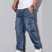 Men's Clothing Cool And Retro Multi Pocket Cargo Jeans, Spring And Autumn Style, Loose Straight Leg Casual Trousers._mkmklike.com