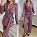 Women's Autumn And Winter Satin Solid Color Bathrobe Set_mkmklike.com