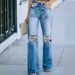 Women's Clothing High Waist Temperament Washed Ripped Casual Denim Trousers_mkmklike.com