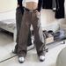 2025 Unisex Student Straight Brown Cargo Men Loose Wide Leg Jeans Melad Coffee Color Casual Pants Trendy_mkmklike.com
