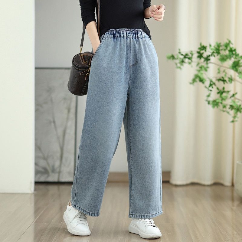 Clair 2024 Winter New Fleece-Lined Thickened Elastic Waist Warm Jeans Long Pants Wholesale Trend_mkmklike.com