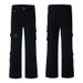 Men's White Lace-Up Flared Jeans - Cleanfit High Street Slimming Cargo Pants With Vintage Wash_mkmklike.com