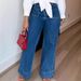 Women's Casual Straight Leg Jeans Double Pocket Front Washed Denim Cotton Spring/Autumn Summer Regular Fit Solid Color_mkmklike.com