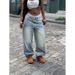 Vintage Washed High-Waisted Straight Leg Jeans For Women - Distressed Denim Pants With Ripped Details Comfortable Loose Fit Streetwear_mkmklike.com