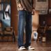 Large Size Men's New Wide-leg Jeans Men's Washed Nostalgic Pants Men's Fattened Plus Size Loose Straight Pants Men's_mkmklike.com