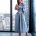 Women's Clothing One Shoulder Navel Baring Top Short Sleeved Wide Leg Solid Color Denim Suit For Women_mkmklike.com
