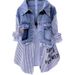 Fashionable Two-Tone Denim Shirt For Women - Stylish Layered Look With Striped & White Contrast Design - Casual Long Sleeve Blouse For Office_mkmklike.com
