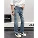 Men's Rhinestone Straight Leg Jeans High Street Style Trendy Loose Fitting Trousers Sparkle Cool_mkmklike.com