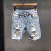 Men's Clothing Raw Edge Large Hole Denim Shorts Men's Casual Versatile Trendy Mid Length Pants Beggar Pants_mkmklike.com