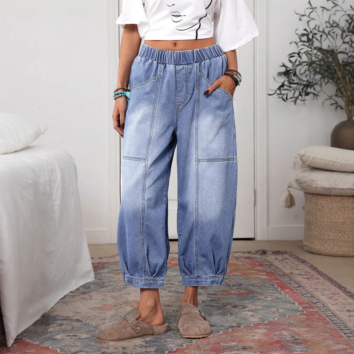 Women's Clothing Women's Loose Casual Jeans Wide Leg Street Style Solid Color Washed Denim Pants For Formal & Casual_mkmklike.com