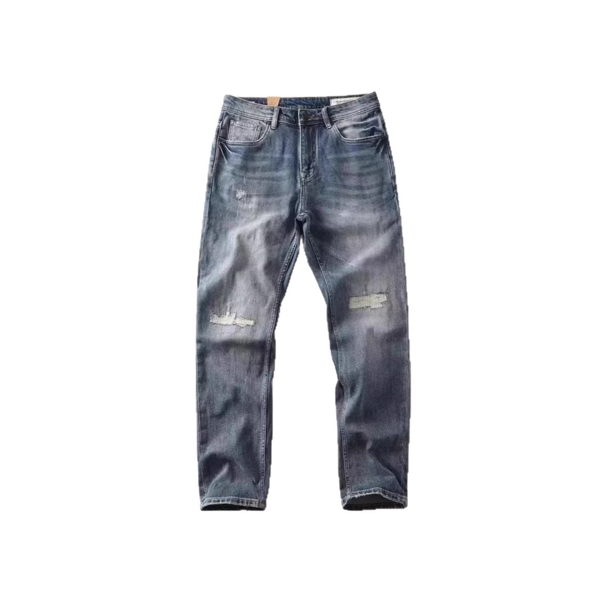 Men's Vintage Relaxed Fit Jeans – Distressed Denim With Whiskering & Knee Rips (Classic Blue, S-Xxxl)_mkmklike.com