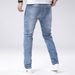 Men's Slim Fit Stretch Jeans - Classic Blue Washed Denim Pants With Tapered Leg For Casual Streetwear_mkmklike.com